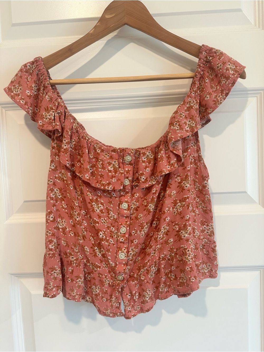American Eagle Floral Off-the-Shoulder Ruffle Peplum Top Size Large EUC